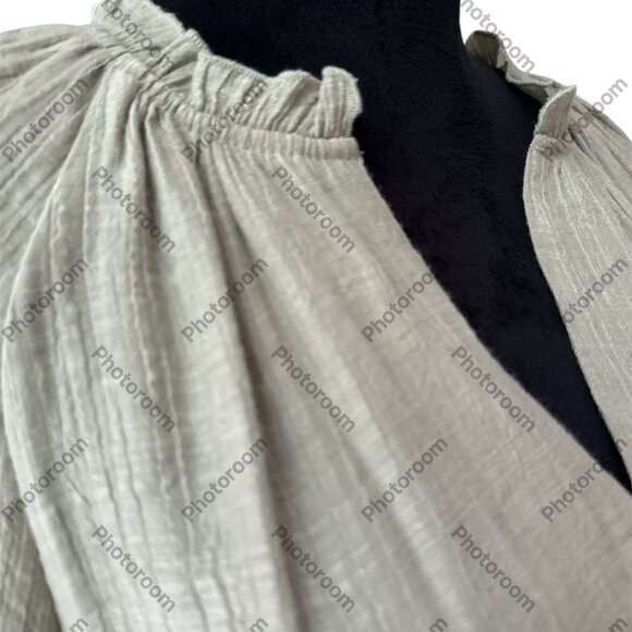 Blu Pepper Medium Sage Green Short Sleeve Gauzy Flowy Ruffle Neck Blouse - Picture 3 of 6